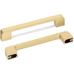 Haliwu 10 Pack Cabinet Handles Brushed Gold Cabinet Pulls 5 Inch Hole Center Drawer Pulls Modern Square Dresser Handles for Bathroom Kitchen Bedroom, Zinc Alloy