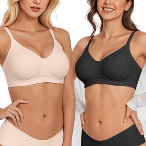 Vertvie Wireless Bras for Women Full Coverage Supportive Seamless Bralettes No Underwire Push Up Comfort Soft T-Shirt Bra (Medium, Black+nude) Vertvie Wireless Bras for Women Full Coverage Supportive Seamless Bralettes No Underwire Push Up Comfort Soft T-Shirt Bra (Medium, Black+nude)
