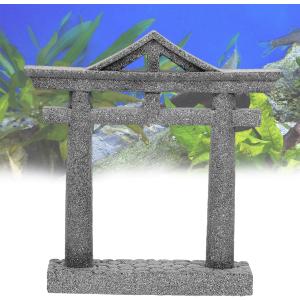 livelyfish Japanese Fish Tank Decorations Asian Aquarium Decor Torii Gate Ornament Japanese Shrine Oriental Pagoda Aquarium Sandstone Bridge Statues Betta Fish Decorations for Tank, L2