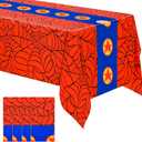 4 Pcs Spider Theme Tablecloths - 54x108 Inch Disposable Plastic Table Covers Rectangular Tablecloth for Birthday & Halloween Parties, Red & Blue with Hero Star