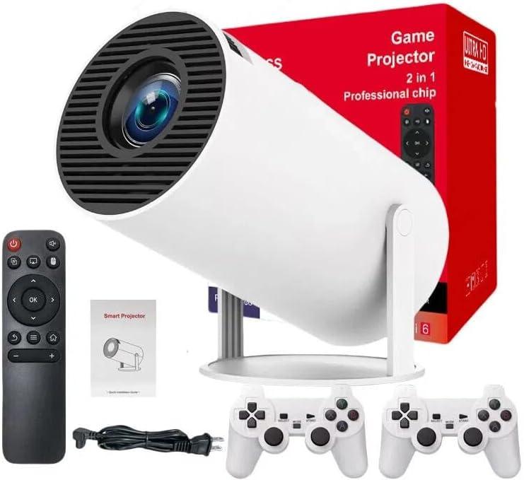 Portable Mini Game Video Projector, 30,000+ Preloaded Games, Android TV 11.0 Smart Projector, 360 ANSI, WiFi & Bluetooth, 1080P HD, Ideal for Home Theater, Gaming.