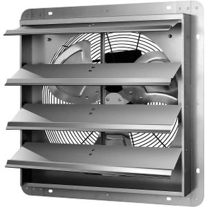 iPower 16 Inch Wall Mounted Shutter Exhaust Fan, Aluminum, 1550 RPM, 1200 CFM, for Attic, Garage, Louvered Vent, Plant, Greenhouse, Silver