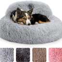 PetJett Calming Dog Bed Medium Size Dog - 30'' Donut Bed, Anti-Slip & Washable Super Soft Fluffy Plush Round Bed, Anti-Anxiety Premium Comfort Pet Bed, Fits Dogs up to 45 lbs - Bright Grey