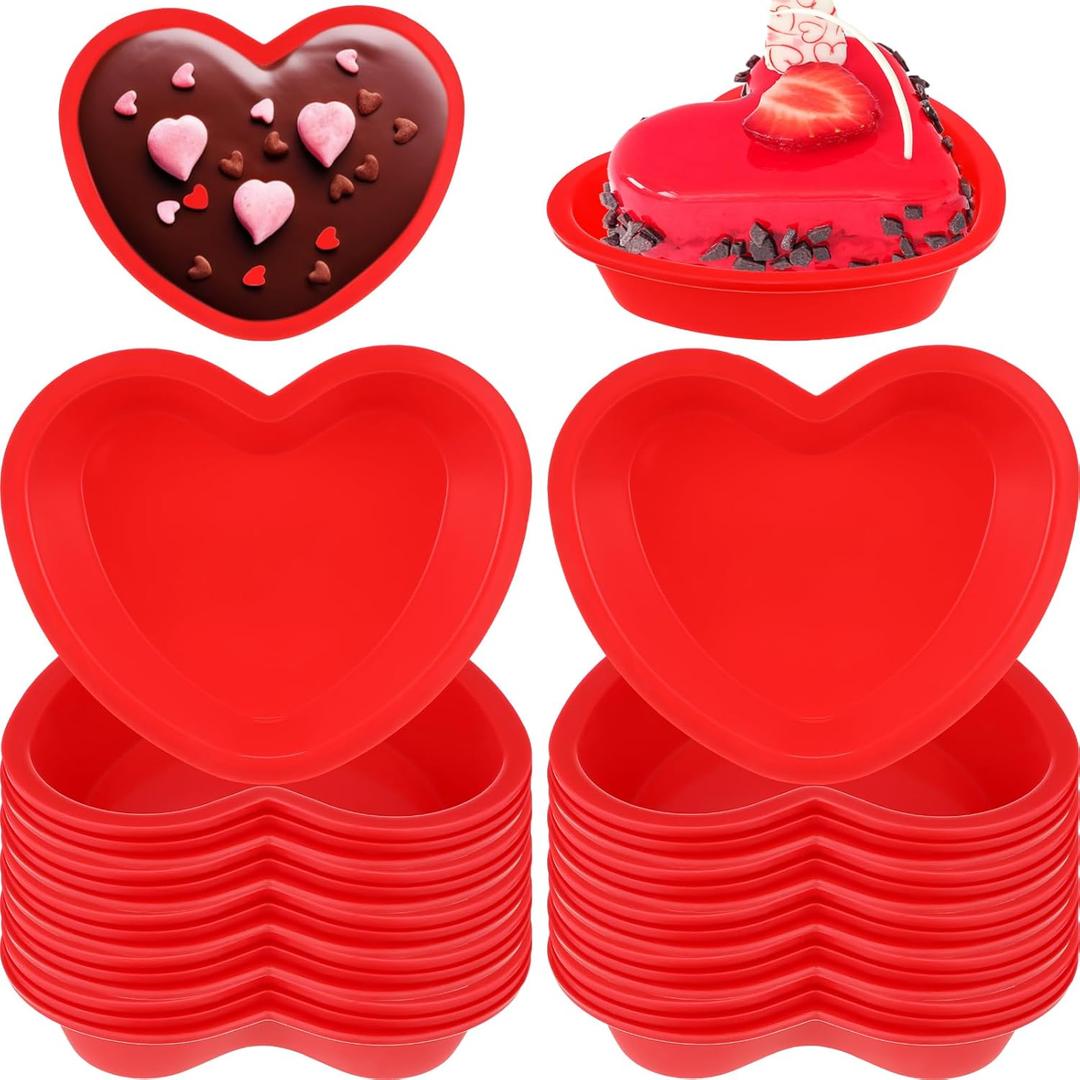 12 Pcs Heart Cake Pan Silicone Heart Cake Molds Baking Pan Nonstick Molds for Anniversary Birthday Snack Cupcake Baking (5.5 Inch)