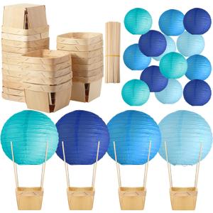 Namalu 24 Set Hot Air Balloon Centerpieces Paper Lanterns Wooden Candy Boxes with Sticks DIY Craft for Baby Shower Wedding Bachelorette Birthday Party Table Decoration(Blue Series)