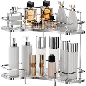 Seoneiro 2 Tier Corner Bathroom Counter Organizer, Cosmetic Skincare Organizer, Bathroom Countertop Perfume Tray Vanity Organizer, Kitchen Spice Corner Storage Shelf