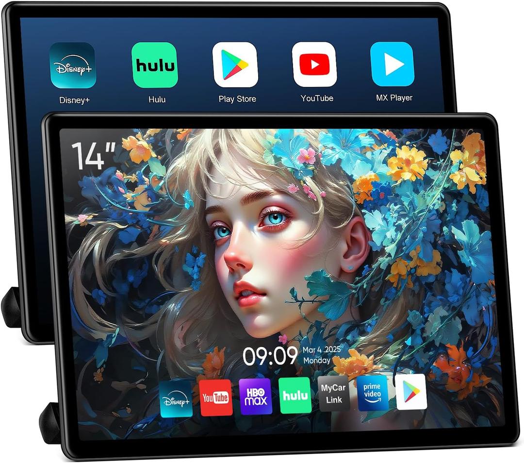 14inch Android Portable Car TV Headrest Monitor Tablet for Cars Back seat Support Phone Wireless mirroring Touchscreen with WiFi/Bluetooth/HDMI/USB/Video Player 2+32G 2pc