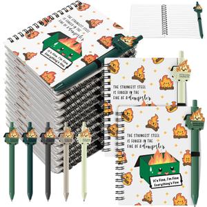 40 Pcs Dumpster Fire A6 Notebooks Pens Bulk Boss Day Inspirational Funny Gift Set with Saying Dumpster Fire Notepad Ballpoint Pen Dispatcher Employee Appreciation Gift (Green)
