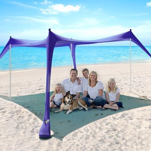 Beach Tent Sun Shelter - 10 x 10 Ft Beach Canopy UPF50+ UV Protection with Sandbags, Poles, Grond Pegs and Anti-Wind Ropes for Camping, Fishing, Backyard and Picnics