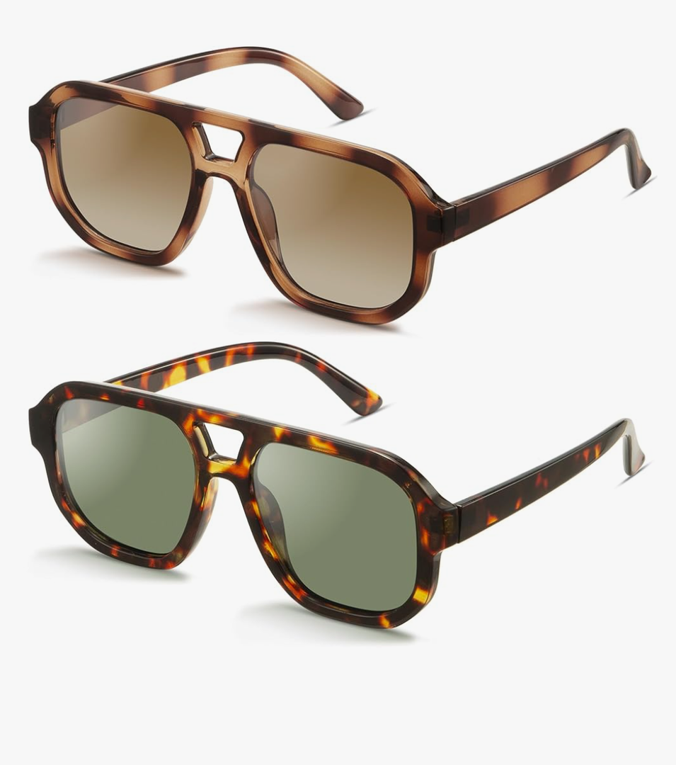 livho Trendy Polarized Square Aviator Sunglasses Women Men Square Eyewear Frame, Retro Sun Glasses for Women Men 2025 Shades, Color Brown Tortoise/Brown + Brown Tortoise/Green