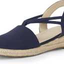 Coutgo Women's Platform Wedge Espadrille Sandals Slingback Slip on Closed Toe Strap Shoes, 7