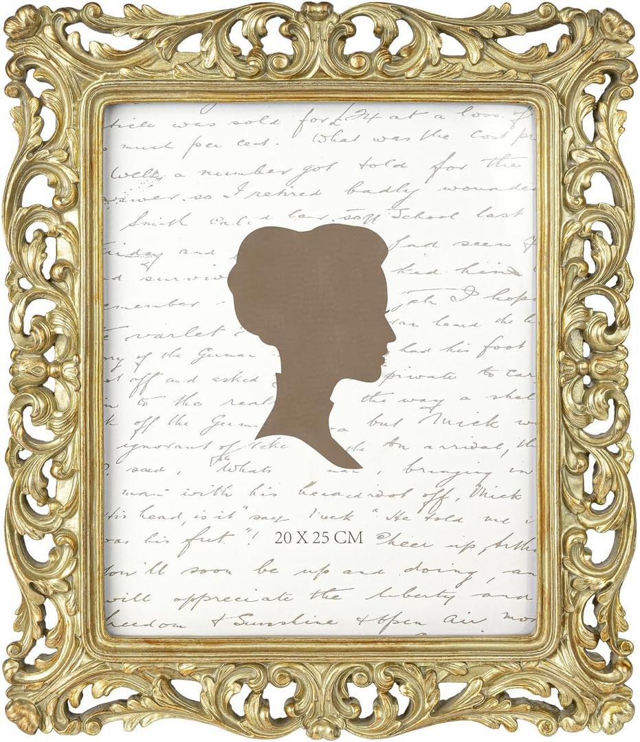 AELS 8x10 Inch Vintage Picture Frame, Elegant Antique Photo Frames with Glass Front, Photo Display, Tabletop Wall Hanging, Gift Ideas, Gold Hollow Pattern