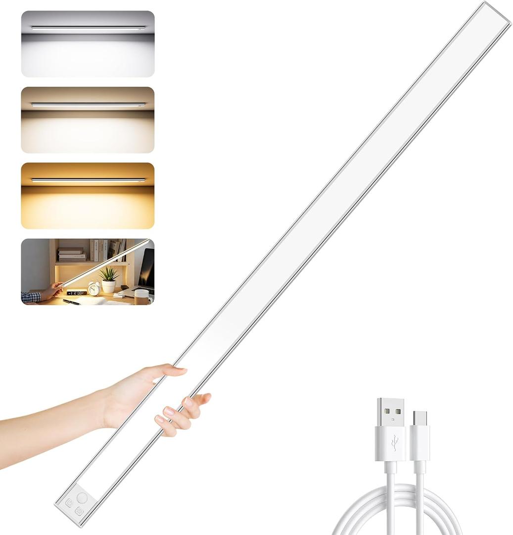 24IN Ultra Long Slim Under Cabinet Lighting, 106 LED 5000mAh 3 Color
60cm Stepless Dimming Rechargeable Magnetic LED Lights Motion Sensored for Cupboard, Kitchen, Closet, Wall Indoor Lighting