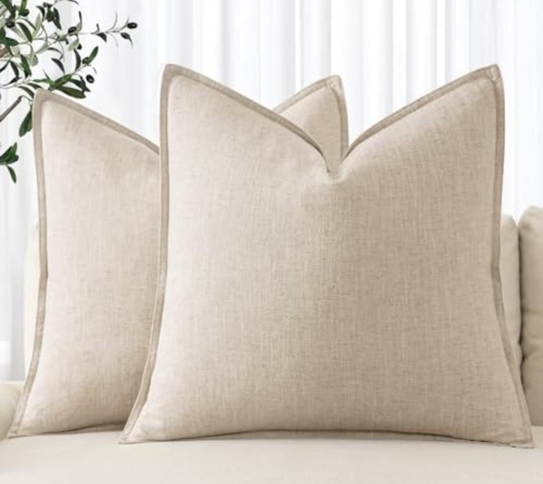 MIULEE Decorative Linen Euro Sham Pillow Covers 24x24 Natural Beige ​Boho Farmhouse​ ​Neutral Couch Throw Pillows for Bed Pack of 1 Accent Modern Pillowcase Sofa Living Room Home Decor