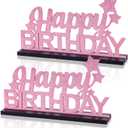 TONIFUL Glitter Pink Letter Happy Birthday Sign Centerpieces for Table Birthday Party Supplies Birthday Favor Decoration for 30th 40th 50th 60th 70th 80th 90th 100th Birthday Table Decoration