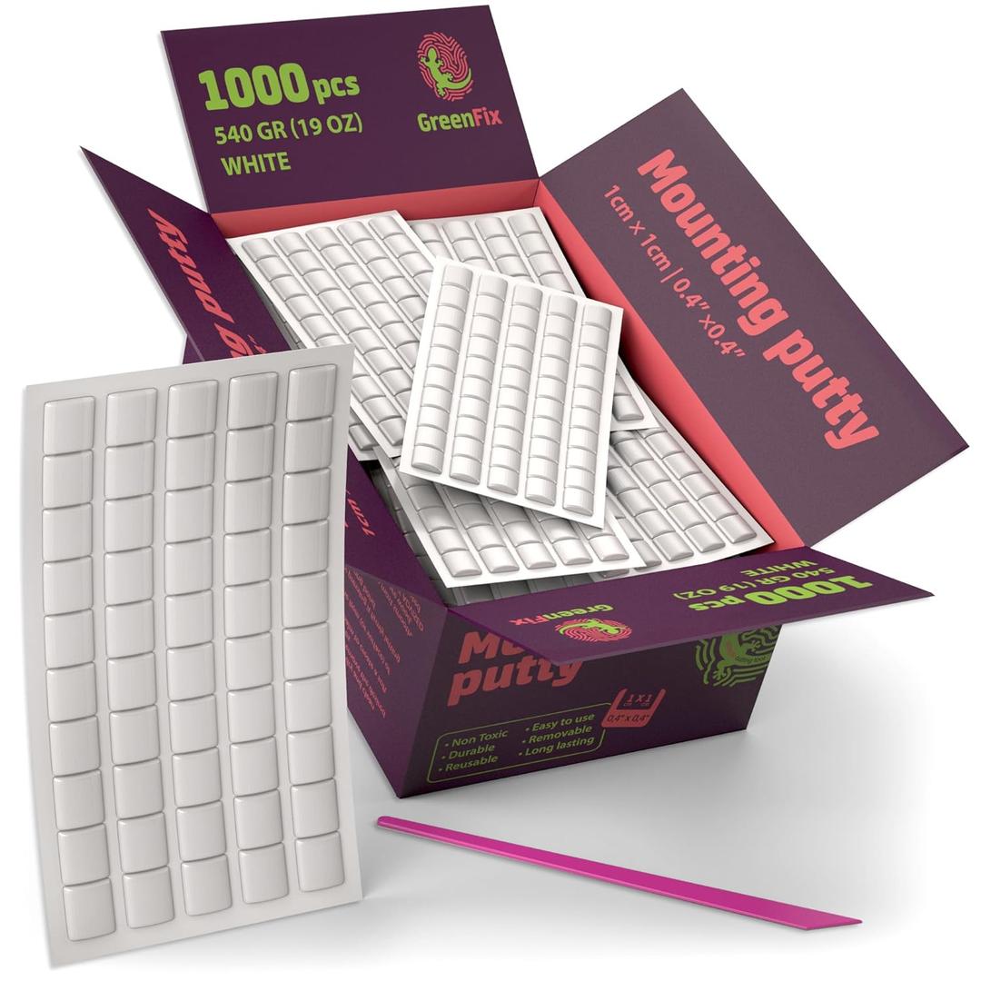 Bulk Set Mounting Putty 19oz - 1000PCs White Sticky Tack - Poster Tacky Putty for Wall Hanging Non Marking - Reusable Removable Wall Adhesive for Picture Hanging Crafts