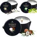 3 Pack Soy Massage Oil Candles Low Temp Massage Candles 3 Scent Vanilla, White Tea, Coconut Spa Therapy Body Oil Home Gift for Relaxation, Couples, or Self-Care (2.35 oz, Vanilla, White Tea, Coconut)