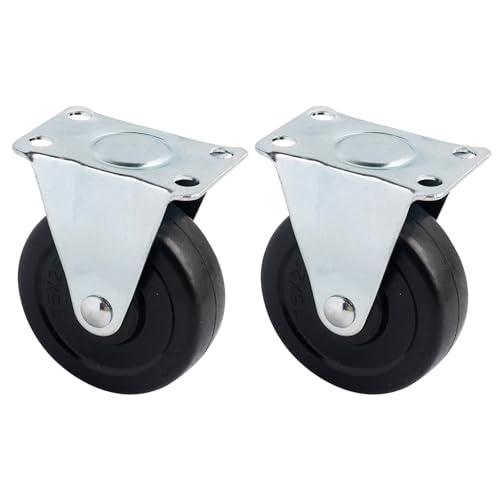 Framendino, 2 Pack Rubber Caster Wheels Fixed Black Casters with Rigid Non-Swivel Top Plate for Furniture 3 Inch