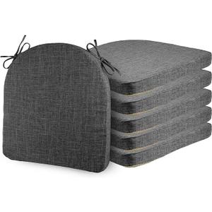 ELFJOY Set of 6 Chair Cushions for Dining Chairs Non Slip Seat Cushion with Ties and Machine Washable Cover Foam Kitchen Chair Pads Indoor 17x17x2 inches Grey