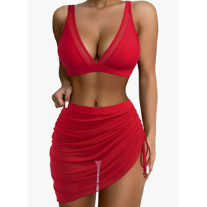 SUUKSESS Women's Swim Skirt High Waisted Bikini Sets Sexy Mesh Tummy Control Swimsuit