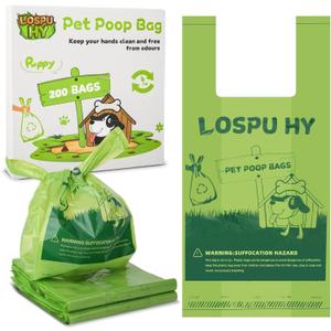 Poop Bags for Dogs, 200 Count Dog Poop Bags with Handles, Extra Thick Strong Leak Proof Doggie Waste Bag for Waste Refuse Cleanup, Outdoor Puppy Walking and Cats Litter (Green)