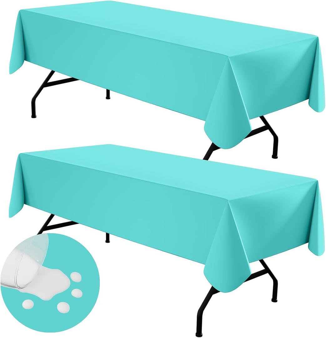 homing 2 Pack Rectangle Vinyl Tablecloth, Waterproof Spillproof Plastic Flannel Backed Table Cloth, Wipe Clean Table Cover for Dining, Buffet Parties and Camping (Teal, 52" x 70")