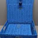 Homepeaz Set of 3 Woven Wicker Storage Basket Box with Lid & Lock, Built-in Carry Handles, Multifunctional Storage Organiser for Nursery, Baby, Clothes, Toys, Books, Large/Medium/Small Size (Sky Blue)