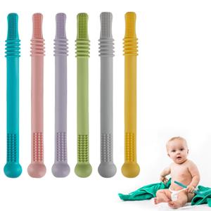 Fu Store Hollow Teether Tube Chew Straw Sensory Toy for Infant Toddlers Silicone Tubes Teething Toys for Babies 3-12 Months 0-36 Months Gifts Learning Developmental Toys BPA Free Freezable 4 Pack