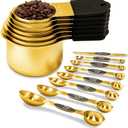 Magnetic Measuring Cups and Spoons Set, Including 7 Stainless Steel Nesting Gold Measuring Cups & 8 Magnetic Gold Measuring Spoons with 1 Leveler for Cooking & Baking