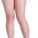 Women High Waisted Fishnet Tights Footed Stockings Plus Size Stretchy Pantyhose (Pink, L)