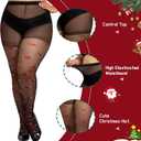 WiliW Christmas Pantyhose for Women Plus Size, Christmas Patterned Tights, High Waist Control Top Sheer Pantyhose (Black)