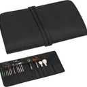 Makeup Brush Holder Organizer with Silicone Cleaning Bowl - 26 Slots Professional Rolling Travel Case, Waterproof Nylon Cosmetic Pouch & Portable Roll Up Bag for Artist (Black)