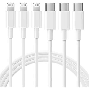 RCTech USB C to Lightning Cable 3Pack 6FT [MFi Certified] iPhone Fast Charger Cable USB-C Power Delivery Charging Cord for iPhone 14/13/12/11/XS/XR/X/8/iPad, White