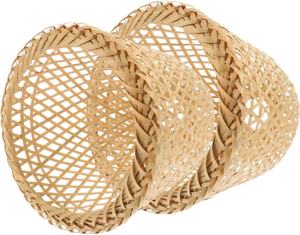 2pcs Rustic Woven Bamboo Lamp Shade Pendant Light Cover for Ceiling Lights Versatile Replacement Lampshade for Home Decor Softens Bright Light Easy to Install (25x25x18.5cm)