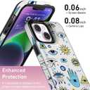 FUNMIKO for iPhone 14 Wallet Case with Card Holder, RFID-Blocking, Military-Grade Drop Protection & Floral Animal Design, Magnetic Closure with Leather Kickstand - Evil Eye
