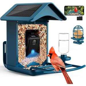 BIRDLEGEND BL01 Bird Feeder with Camera Solar Powered, Free AI Smart Camera Bird Feeder with 64GB Card DIY Add-ons 1080P Live Auto Capture Videos Pictures, Gifts for Birdlover Mom Dad, 2.4GHz WiFi (Blue)