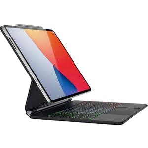 doqo Keyboard case for iPad Air 13 (M2) 2024/ (M3) 2025 and iPad Pro 12.9(6th,5th,4th,3rd Gen), Magic Keyboard case with Multi-Touch Trackpad Slim 7 Colors Backlit Black