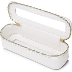 Makeup Brush Case Slim Clear Makeup Bag Travel Cosmetic Case and Waterproof Toiletry Makeup Bag with Zipper Purse Organizer for Women (White, Slim)