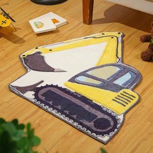 Tinideya 30 Inch Kids Excavator Bedroom Rug, Hand Tufted Boys Nonslip Bathroom Mat, Decorative Construction Trucks Play Area Rug, Cute Soft Fluffy Mat for Bathroom, Bedroom, Nursery Decor