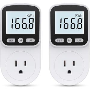 2 Pack Watt Meter Power Meter Plug Home Energy Monitor Electricity Usage Monitor, Electrical Usage Monitor, Energy Voltage Amps Meter Tester with Backlight, Overload Protection, 8 Display Modes (White)