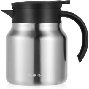 27oz Thermal Coffee Carafe for WFH & Personal Use, 12H Hot Insulated Pitcher with Drip-Free V-Spout and Easy Clean Wide Mouth, Silver
