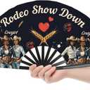 2 x Cowgirl Fans with Click for Line Dance, Rodeo Show Hand Fan, Where Them Fans At, Large Festival Folding Fan, 26 In