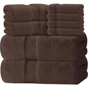 White Classic Luxury Bath Towel Set of 8 Pieces - 100% Turkish Cotton Highly Absorbent Towels for Bathroom, 2 Luxury Bath Towels 700GSM, 2 Hand Towels, 4 Washcloths, Brown