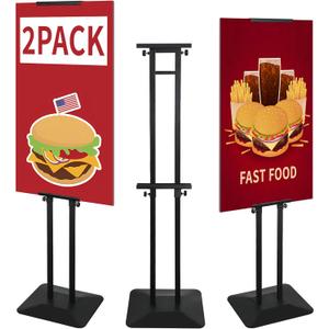 Poster Stand Heavy Duty - 2Pack Adjustable Poster Board Stand, Double-Sided Poster Stands for Display Banner Foam, Black Metal Pedestal Poster Sign Stand Outdoor Floor Standing Sign Holder (13.2" Base (5.3 lb) - 2 Pack)