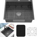 Black Kitchen Sink, Stainless Steel 27 x 22 Inch Drop In Sink Single Bowl Top Mount Sink Set - Sink Grid, Silicone Mat And Drain Assembly For Modern Kitchen And Bar Stylish and Functional
