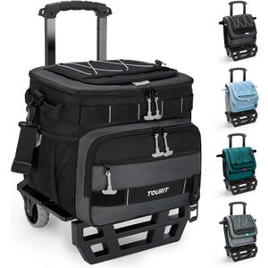 TOURIT Collapsible Cooler with Wheels, Insulated Rolling Cooler with All-Terrain Cart, Waterproof Soft Sided Cooler Bag for Beach, Picnic, Camping, Shopping, Travel (48Can 28L, Black)