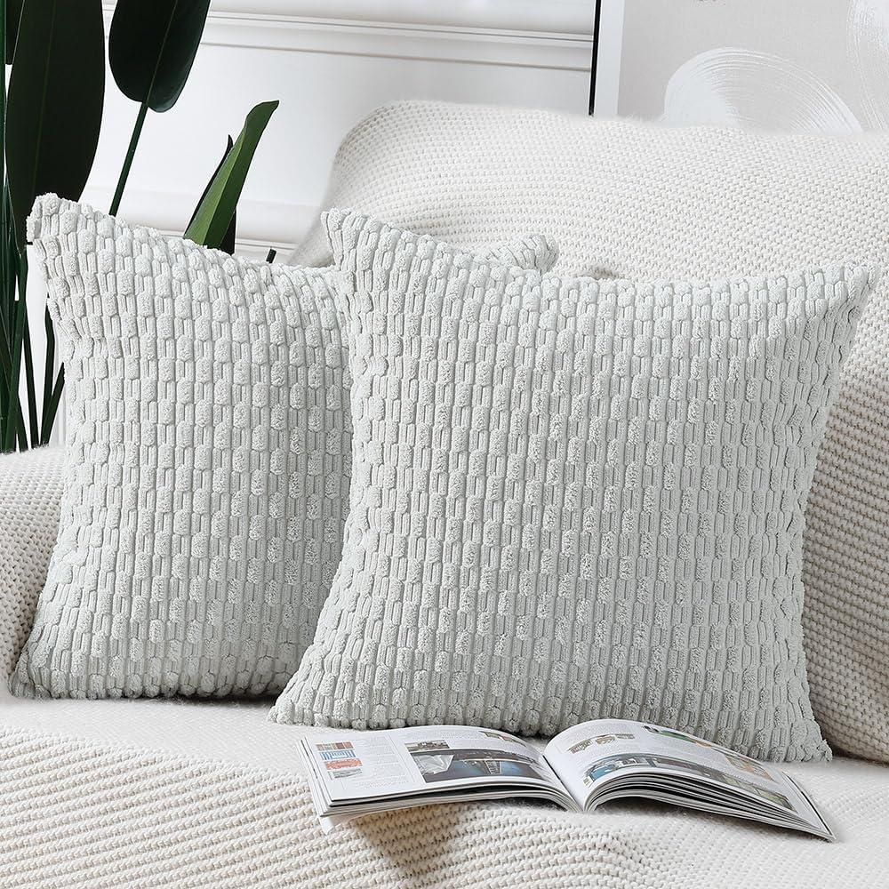 MADIZZ Pack of 2 Boho Corduroy Striped Throw Pillow Covers 24x24 Inch Greyish White Soft Decorative Cushion Cover for Bedroom Sofa Pillow Shell