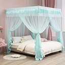 Mengersi Canopy Bed Curtains Full Size, Bed Canopy Royal Luxurious Cozy Drape Netting - Cute Princess Bedroom Decoration Accessories (Sky Blue)