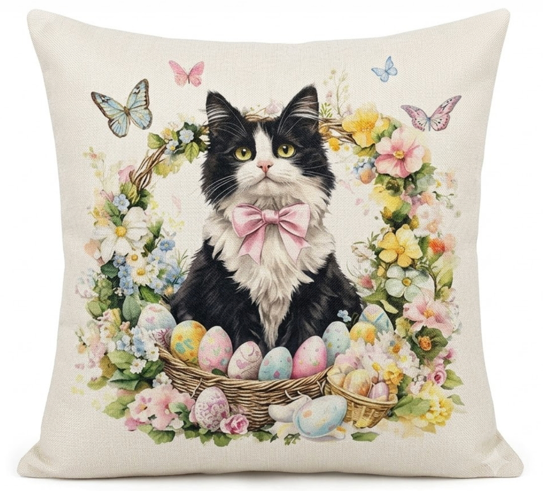 MIGEEN Spring Easter Pillow Covers 18x18 Inch Lovely Cow Cat Butterfly Throw Pillow Covers Floral Pillow Case for Easter Decoration Sofa Patio Garden