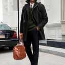 Runcati Mens Trench Coat Notch Lapel Zip Up Overcoat Casual Winter Long Business Pea Coat (Black)